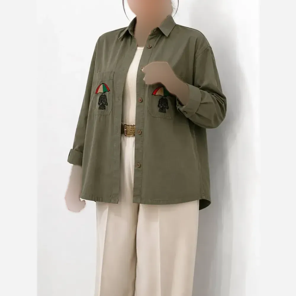 مانتو کتان پاییزه زنانه گلدوزی شده گرم بالا قد 79 رنگ بندی متنوع سایز L XL