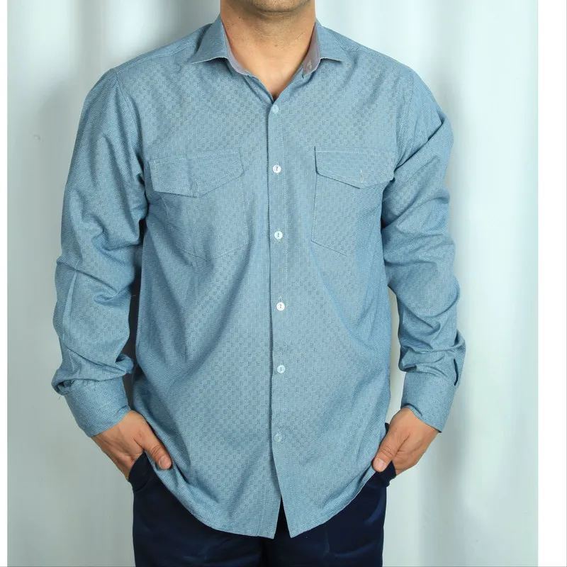 پیراهن مردانه آستین بلند دوجیب تترون ویسکوز چهارخانه رگولار فیت