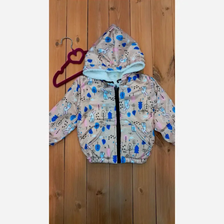 سویشرت کاپشن دخترانه رویه شمعی داخل خز مدل خرگوش کرم