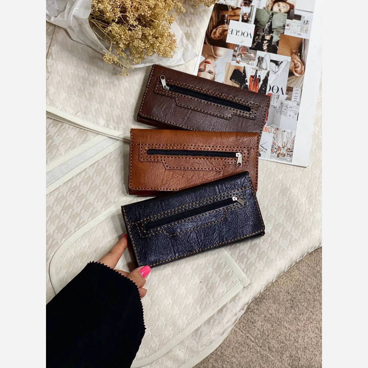 کیف پول موبایل چرم سه لت دستدوز مدل عطارد