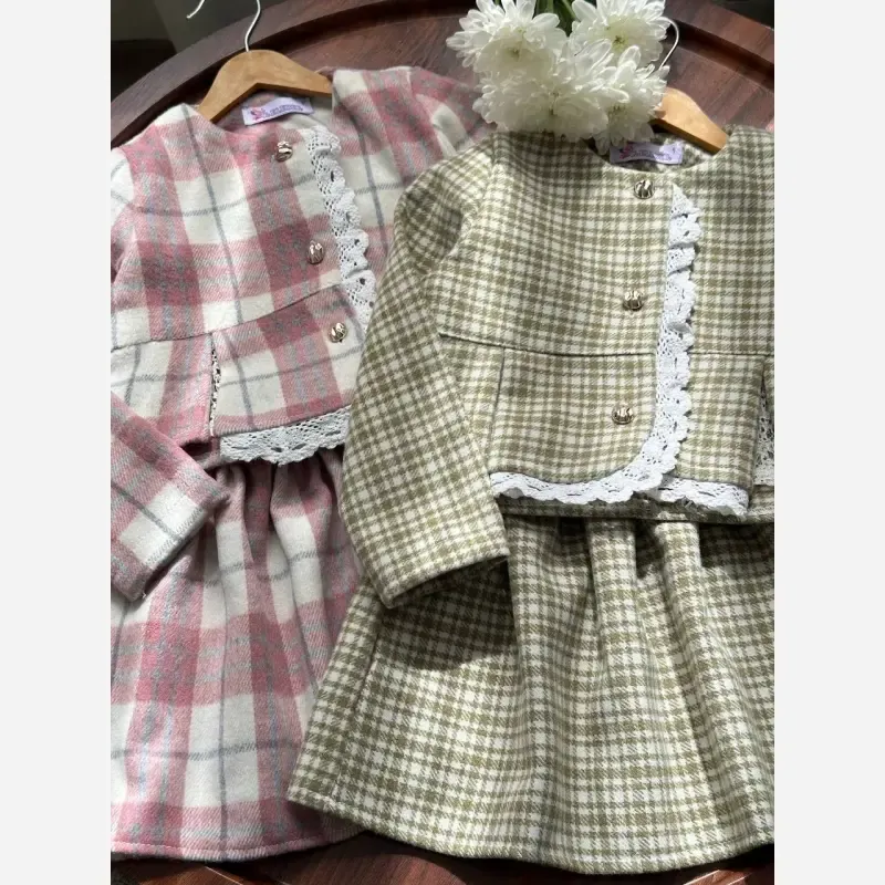 ست کت و دامن پشمی چهارخونه دخترانه