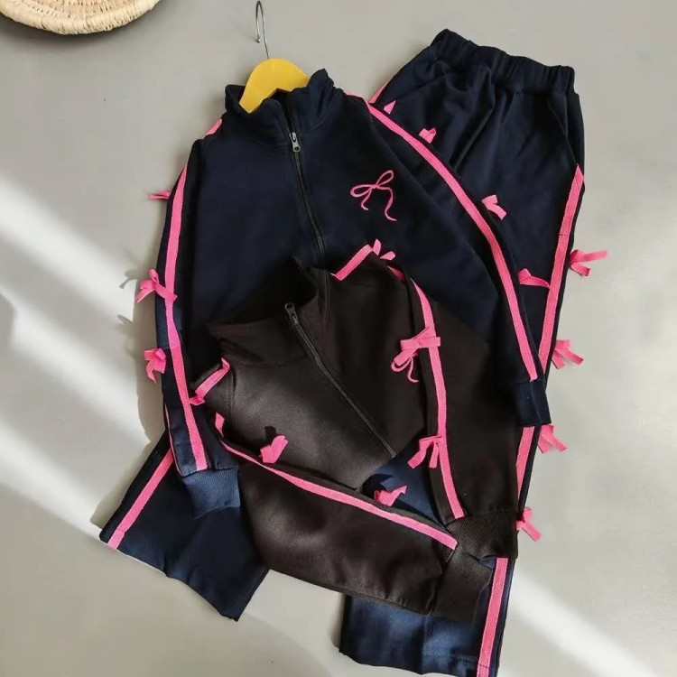 ست سوییشرت شلوار دخترانه دورس لاکرا گرم بالا مناسب 8 تا 14 سال رنگ سرمه ای مشکی