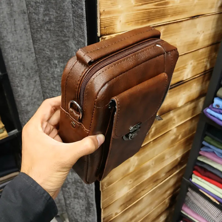 کیف دوشی اسپرت مردانه چرم مصنوعی رنگ مشکی و عسلی و قهوه ای روزمره