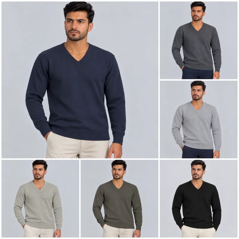 پلیور بافت یقه هفت مردانه فری سایز رنگبندی متنوع پاییزه و زمستانه