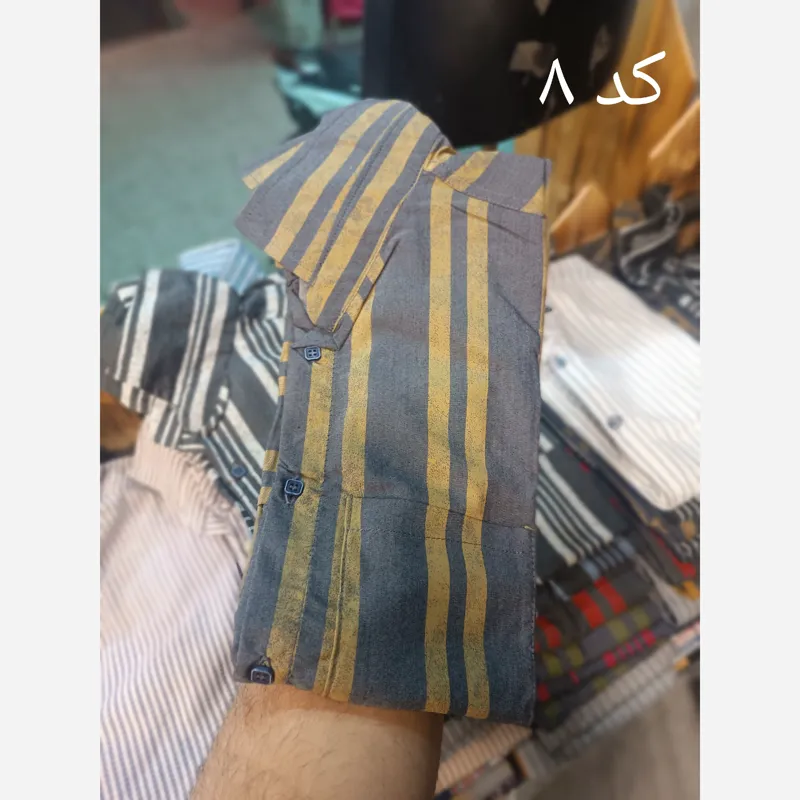 پیراهن آستین بلند مردانه دنیم راه راه جیبدار پارچه سنگین