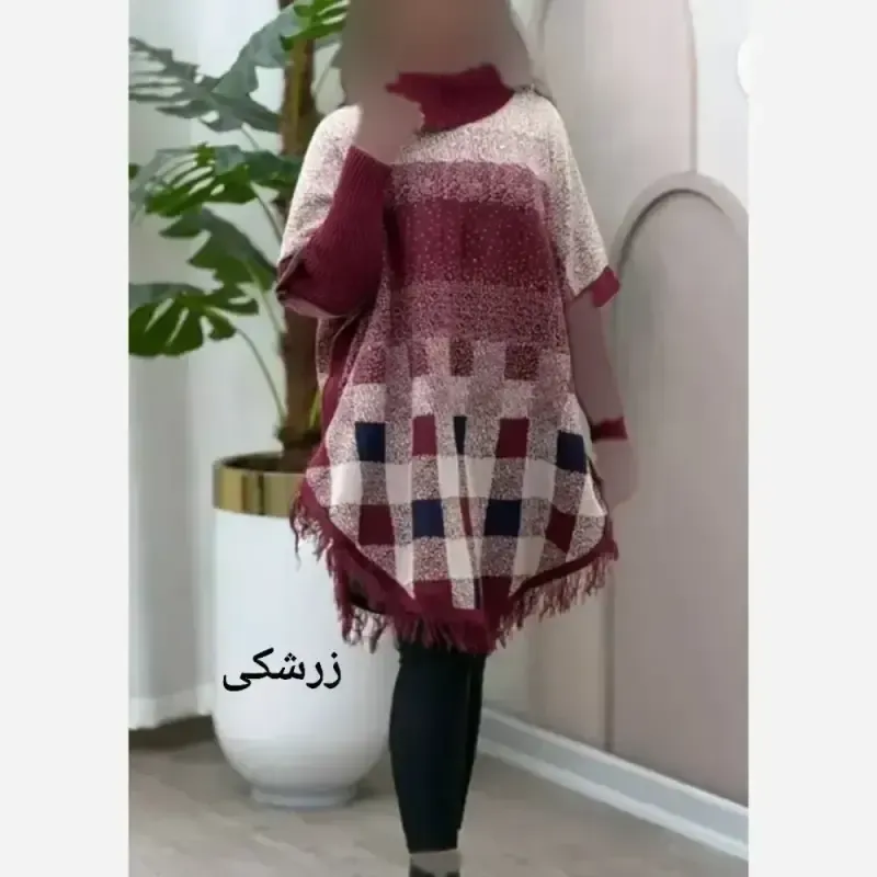 پانچ بافت طرح برفی زنانه آستین کشبافت فری سایز پاییزه و زمستانه