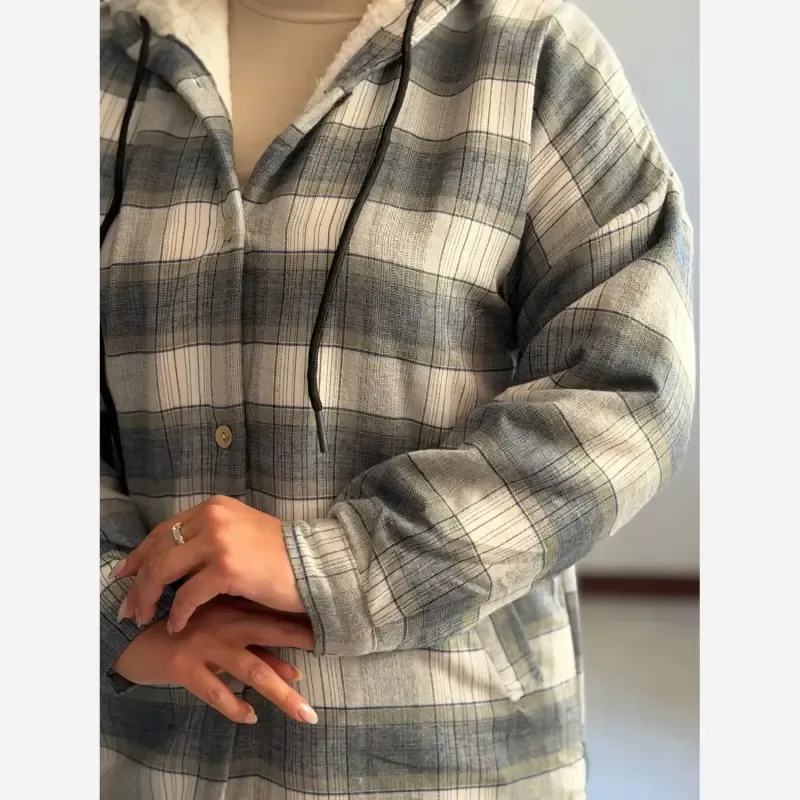 شکت پشمی داخل تدی چهارخونه کلاهدار سایز 38 تا 46