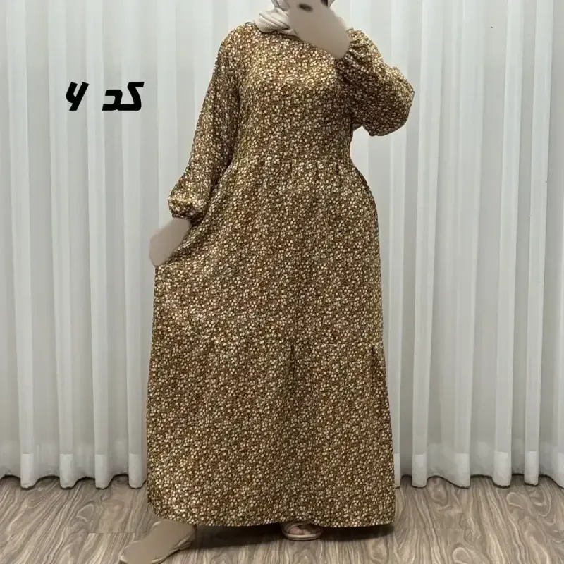 پیراهن بلند زنانه پفکی مدل پاموق فری سایز همراه با کمربند
