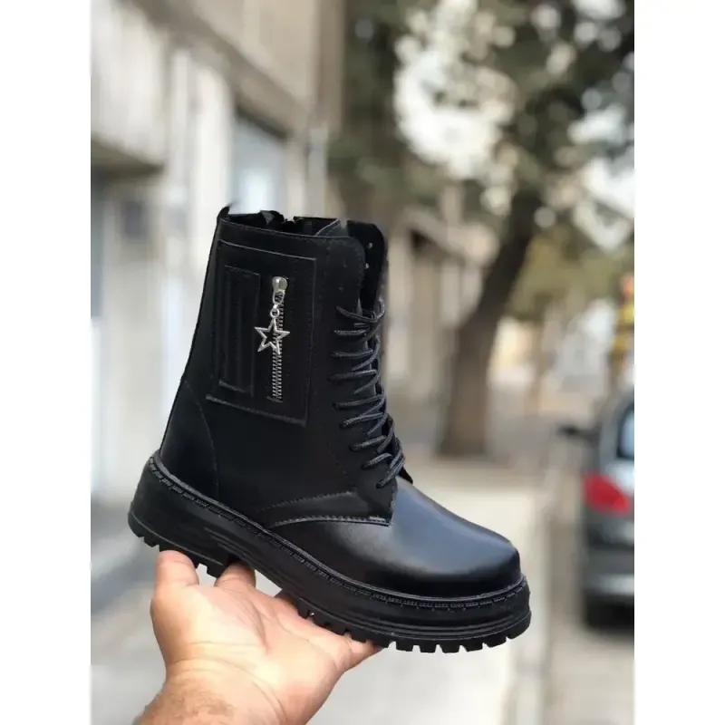 کفش بوت زنانه و دخترانه اسپرت طرح چرم نیم بوت پاییزه و زمستانه