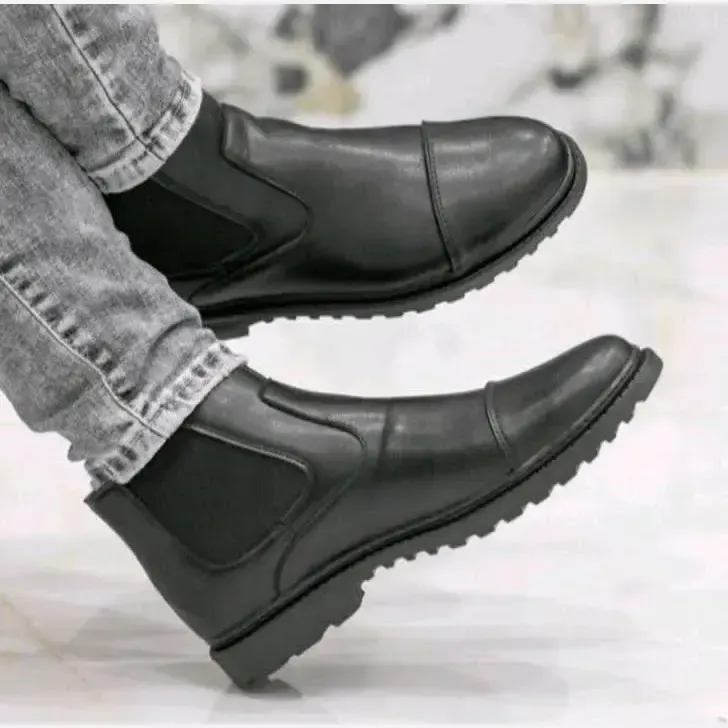 نیم بوت مردانه چرم مصنوعی رنگ مشکی دوردوخت سایز 40 تا 44