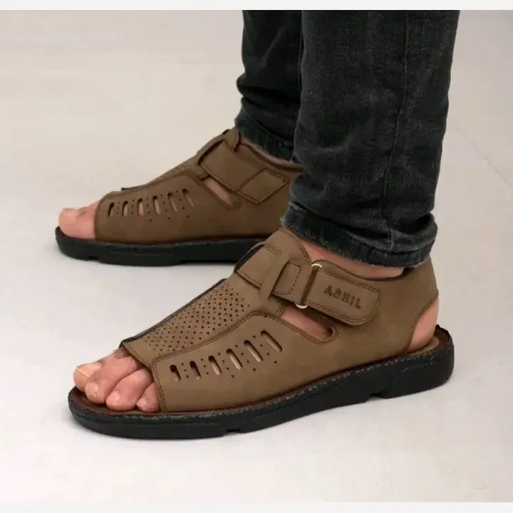 صندل تابستانی مردانه چرم مصنوعی رنگ سدری